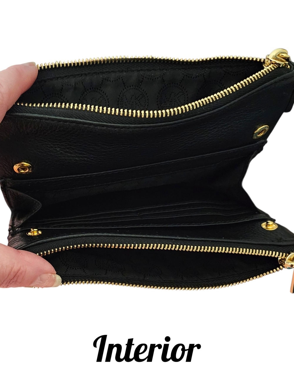 Michael Kors Fulton Double Zip Black Pebbled Leather Crossbody Bag Gold Hardware - Picture 6 of 12